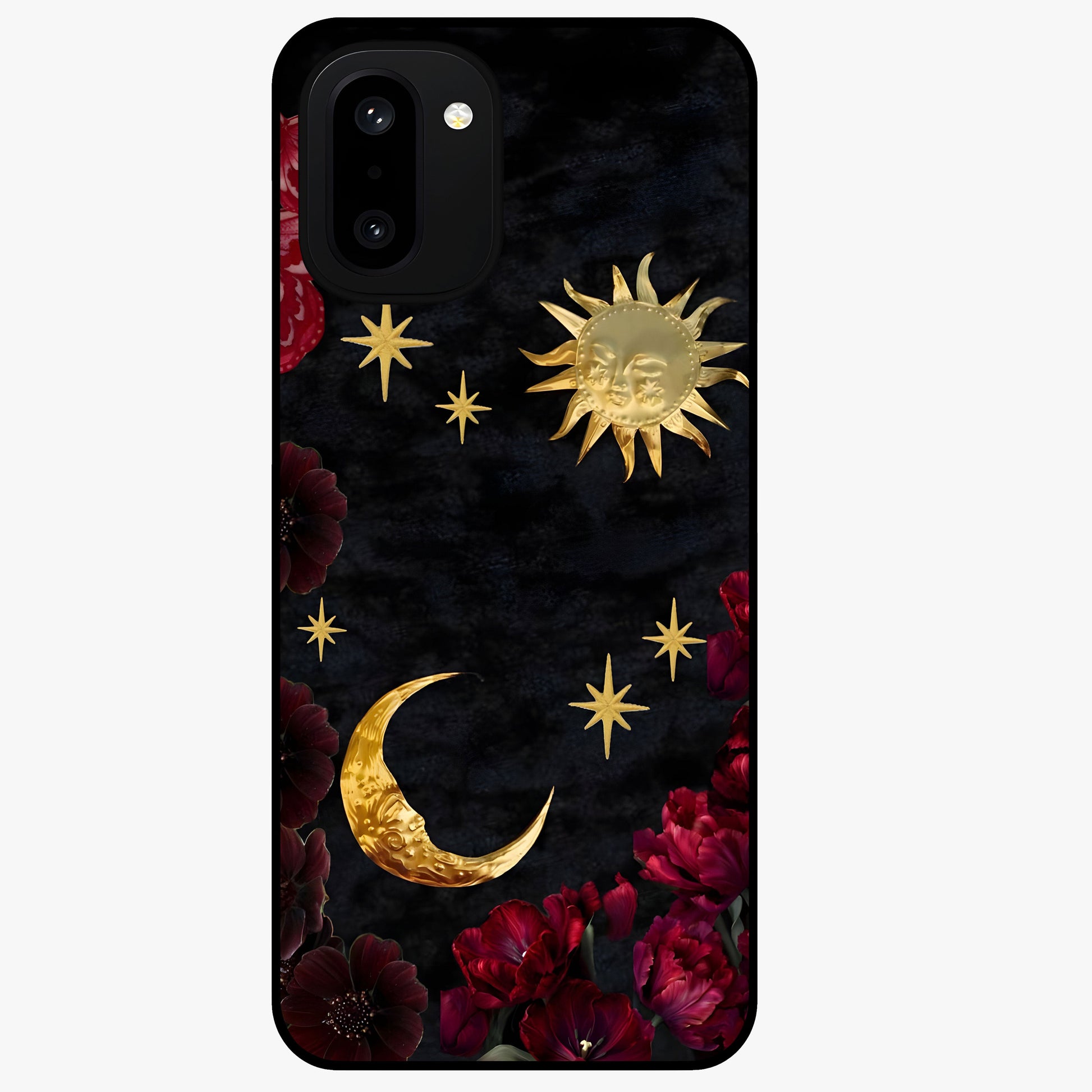 Sunflower Custom Name Glass Case for 1+15R bright front view featuring sunflower artwork with personalized name detail
