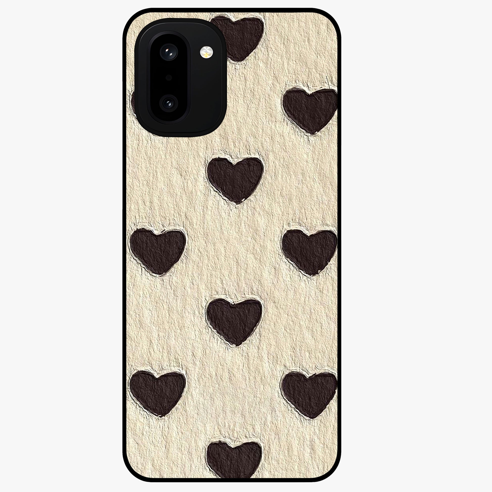 Textured Love Pattern Glass Case for 1+15R romantic front view featuring heart themed textured artwork