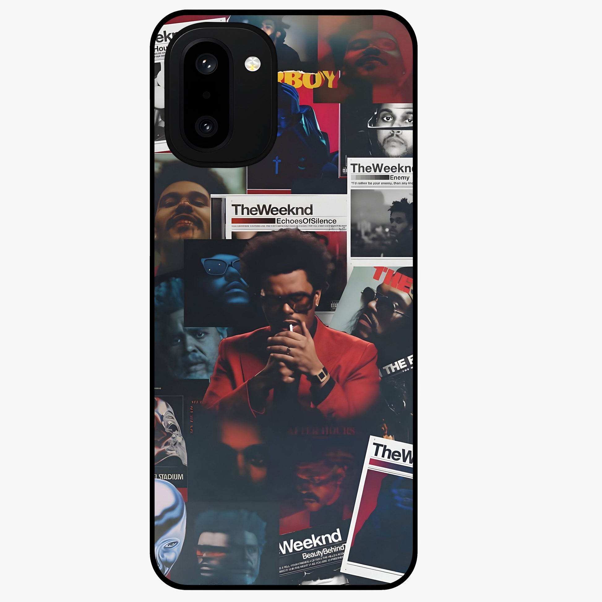 The Weeknd Glass Case for 1+15R stylish front view featuring music inspired artistic artwork