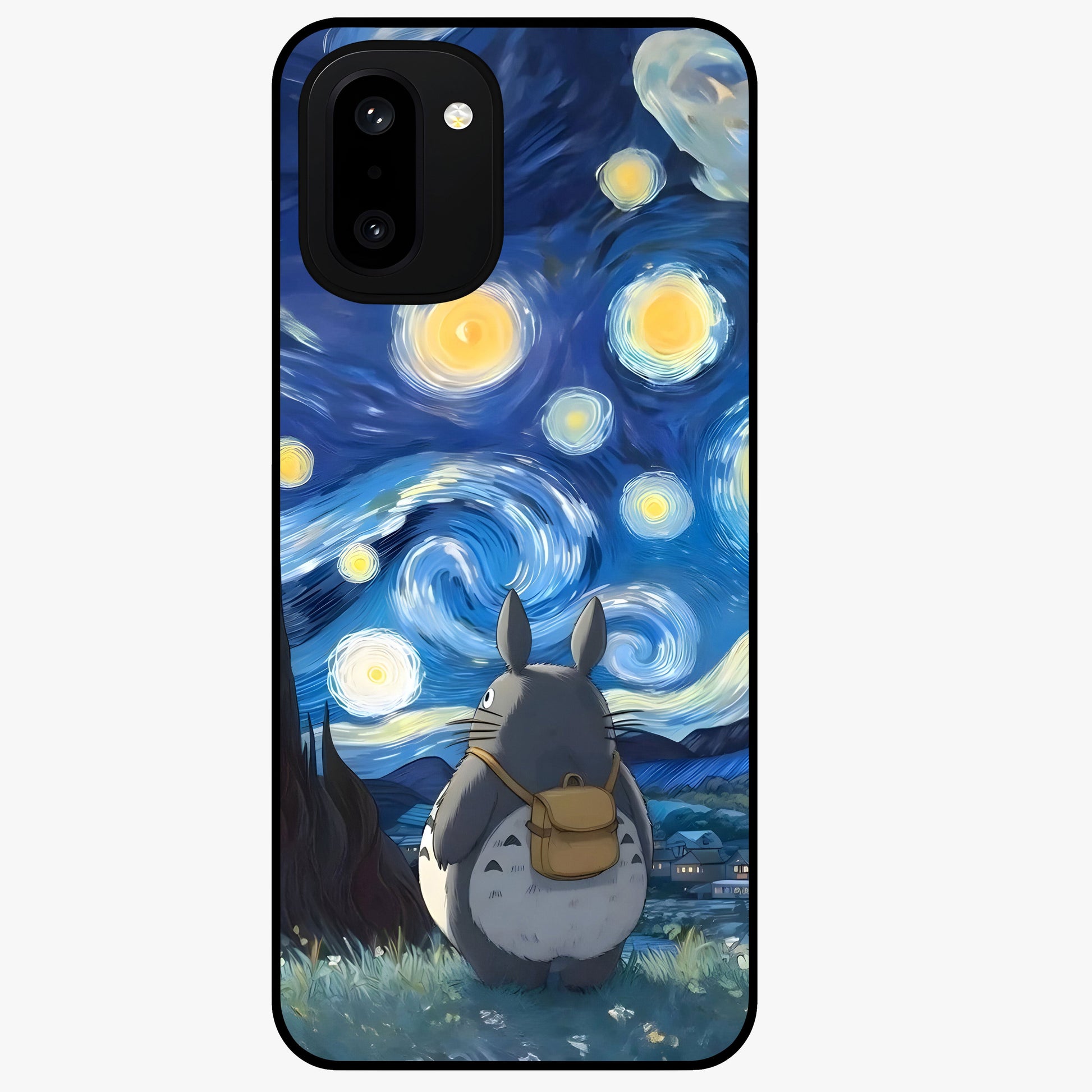 Totoro in Van Gogh Art Glass Case for 1+15R artistic front view featuring whimsical character artwork in painterly style