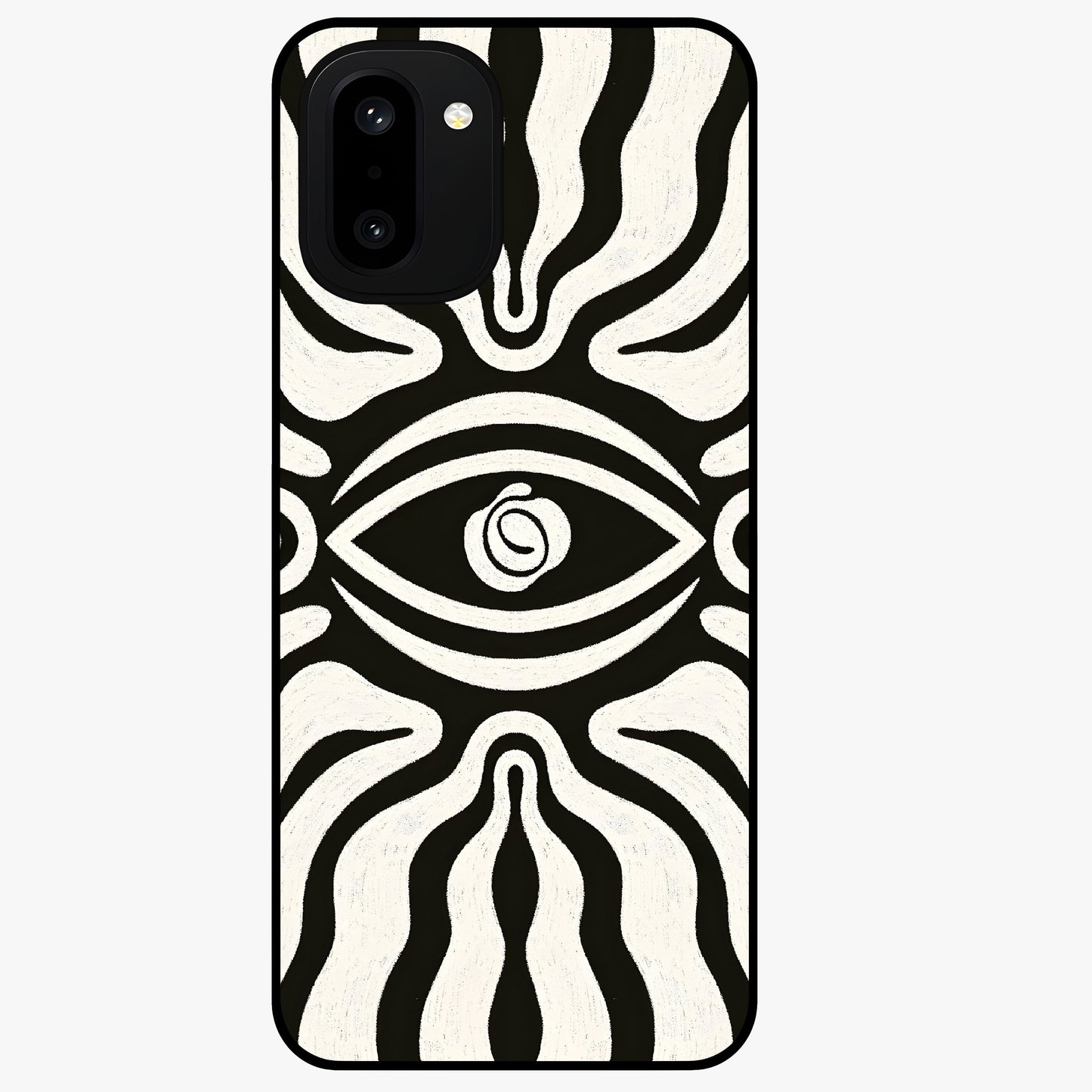 Trancewave Illusion Art Glass Case for 1+15R vibrant front view featuring abstract illusion inspired artwork