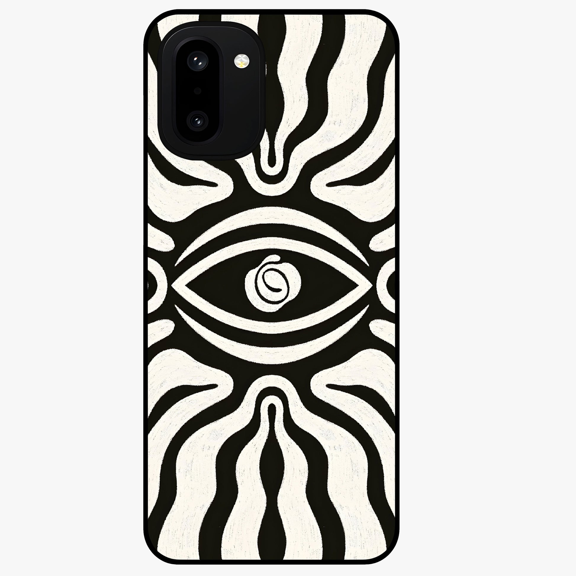 Trancewave Illusion Art Glass Case for 1+15R vibrant front view featuring abstract illusion inspired artwork