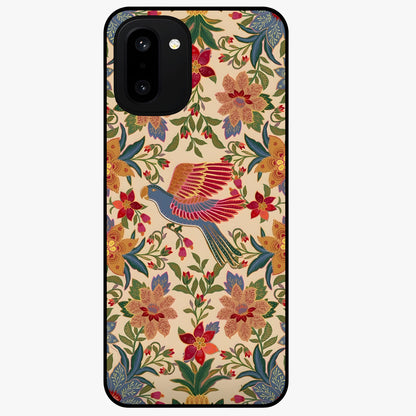 Tropical Folk Art Bird Glass Case for 1+15R artistic front view featuring colorful bird artwork in folk style