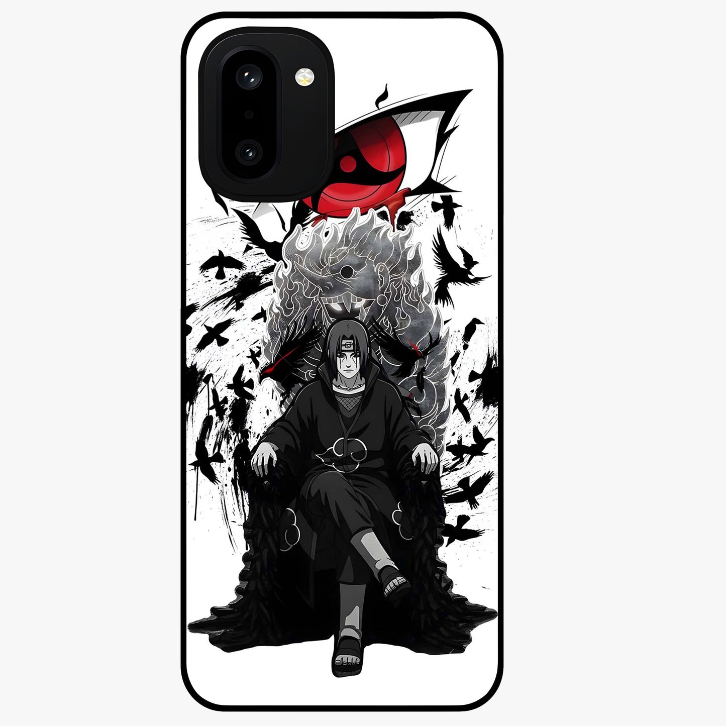 Uchiha Shadow Throne Glass Case for 1+15R intense front view featuring dark anime inspired throne artwork