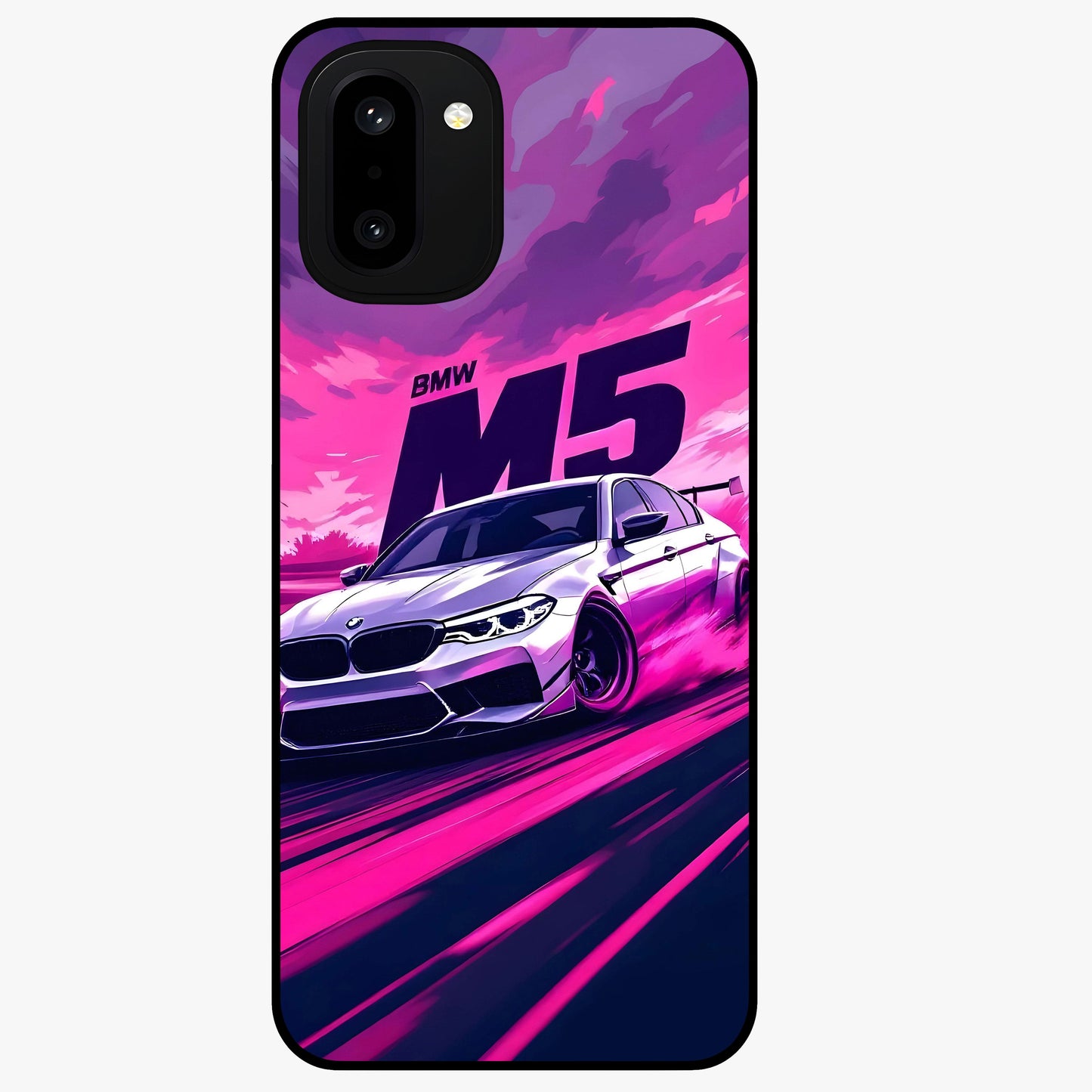 Velocity Drift Pulse Glass Case for 1+15R dynamic front view featuring racing inspired motion artwork
