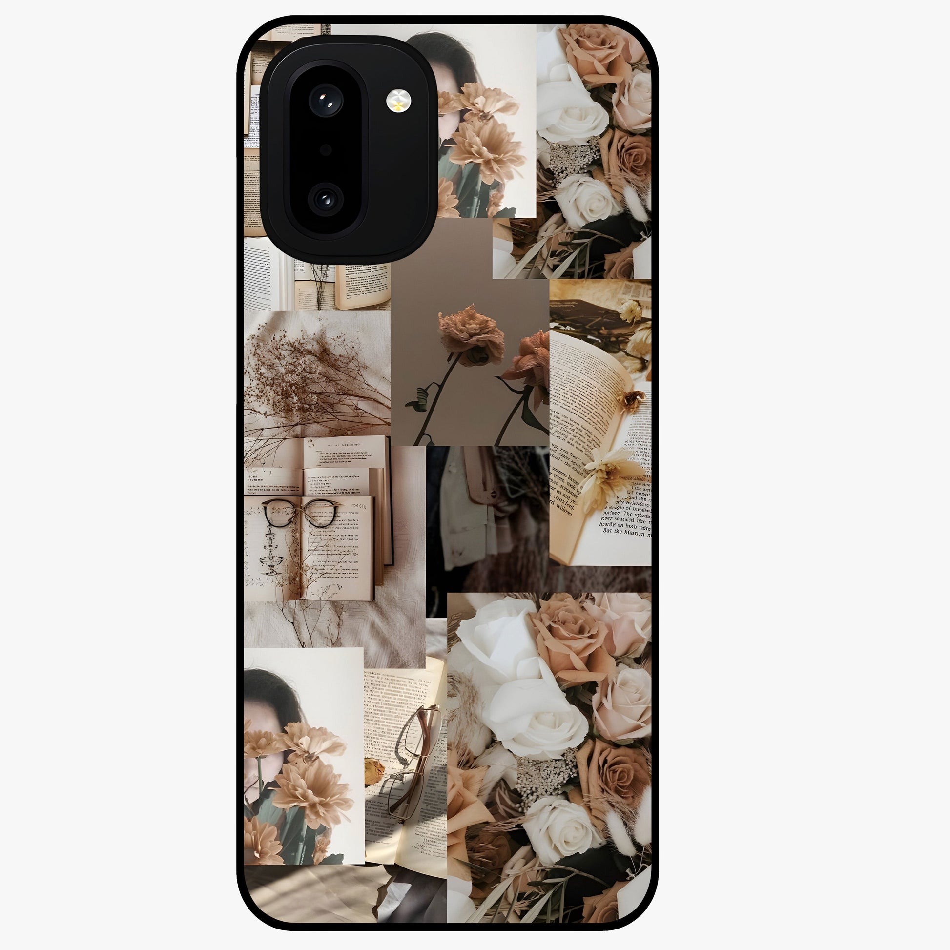 Vintage Bloom Story Glass Case for 1+15R elegant front view featuring classic floral artwork with nostalgic vibe