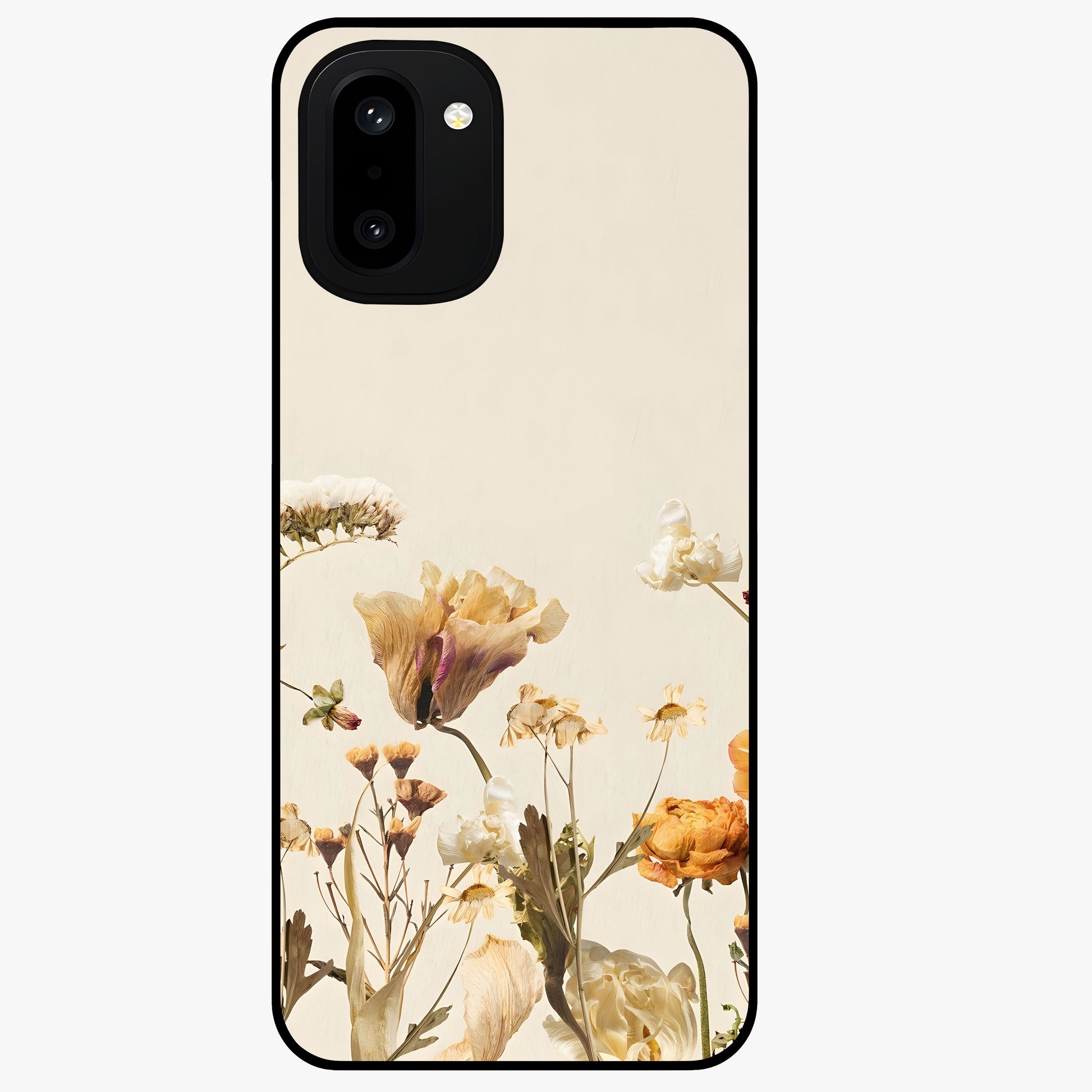 Vintage Petal Love With Custom Name Glass Case for 1+15R romantic front view featuring floral artwork with personalized name detail