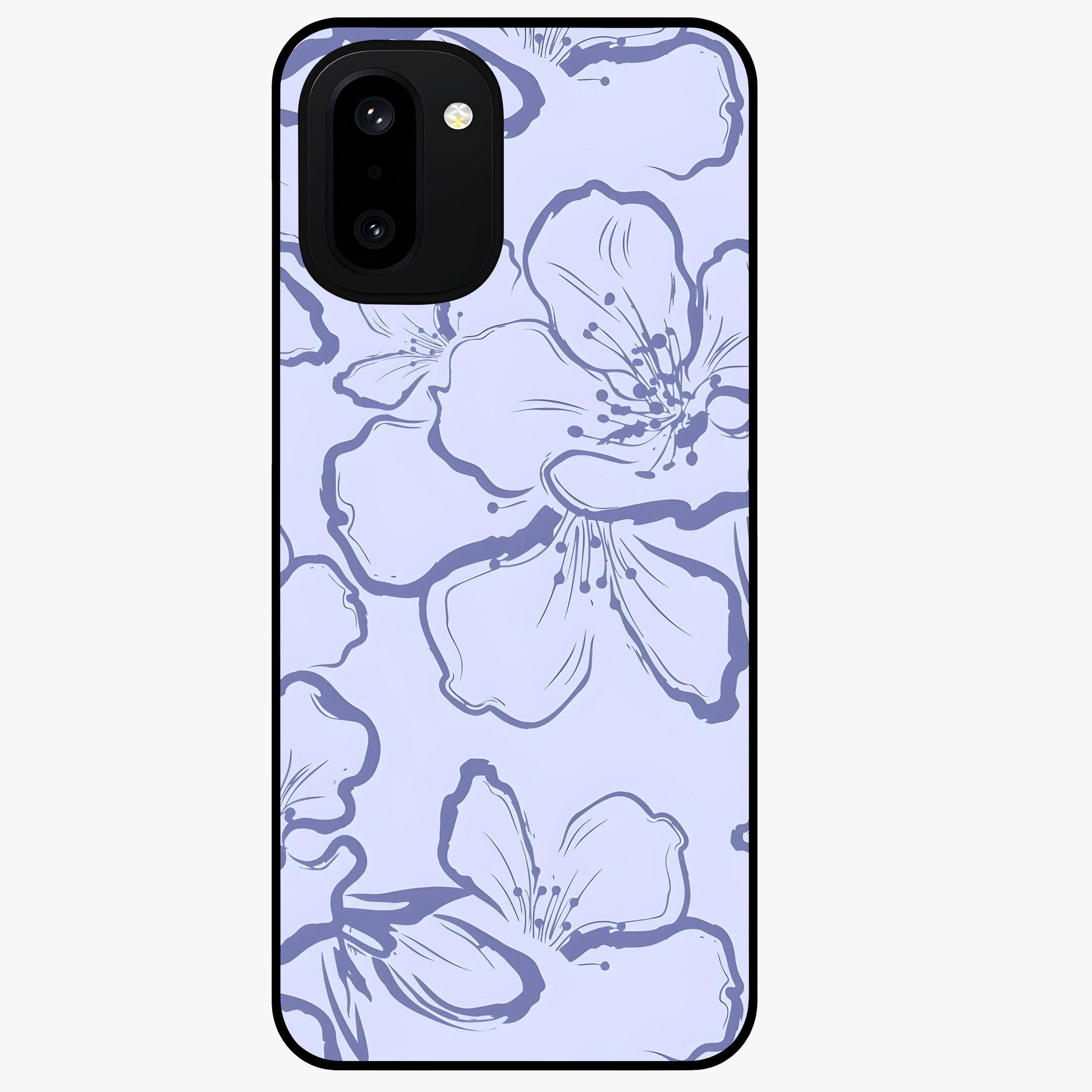Violet Sketch Garden Glass Case for 1+15R artistic front view featuring floral sketch artwork in violet tones
