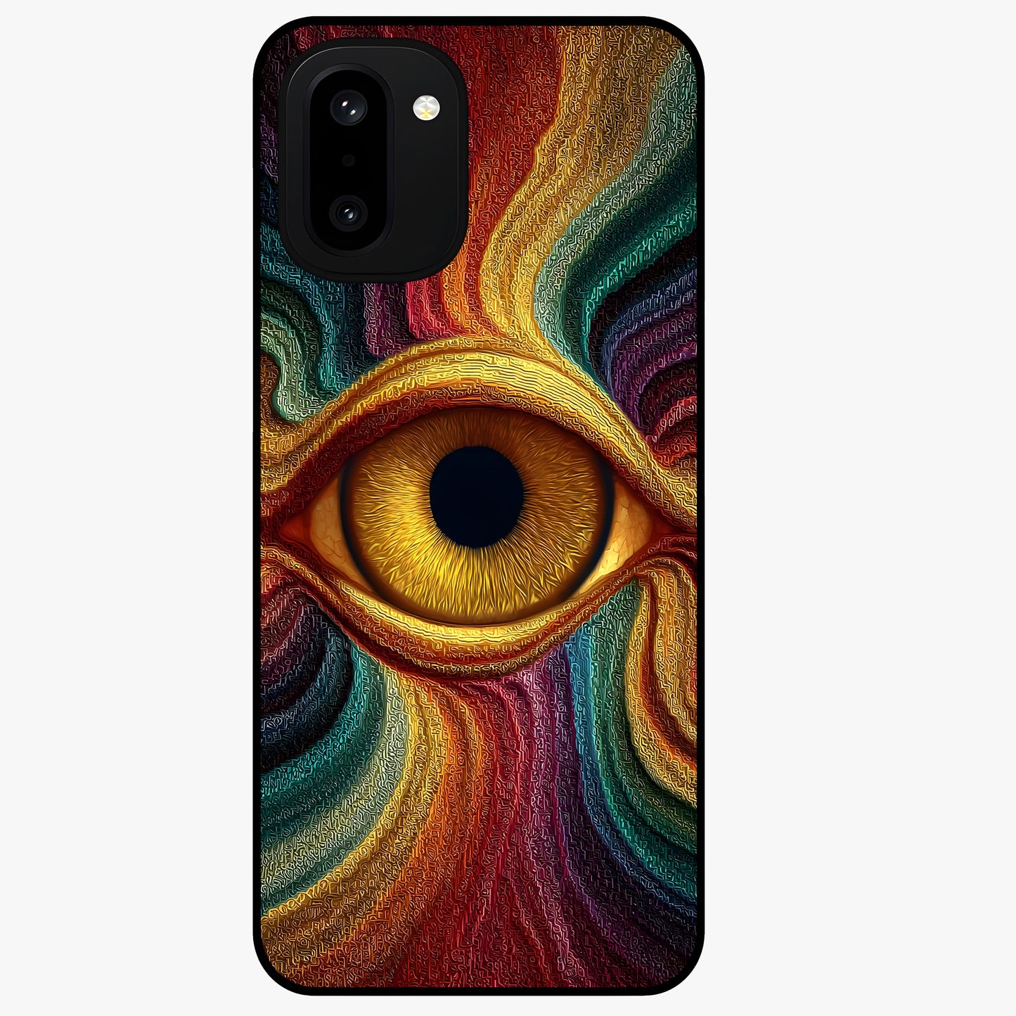 Visionary Flame Core Glass Case for 1+15R intense front view featuring fiery flame inspired artwork
