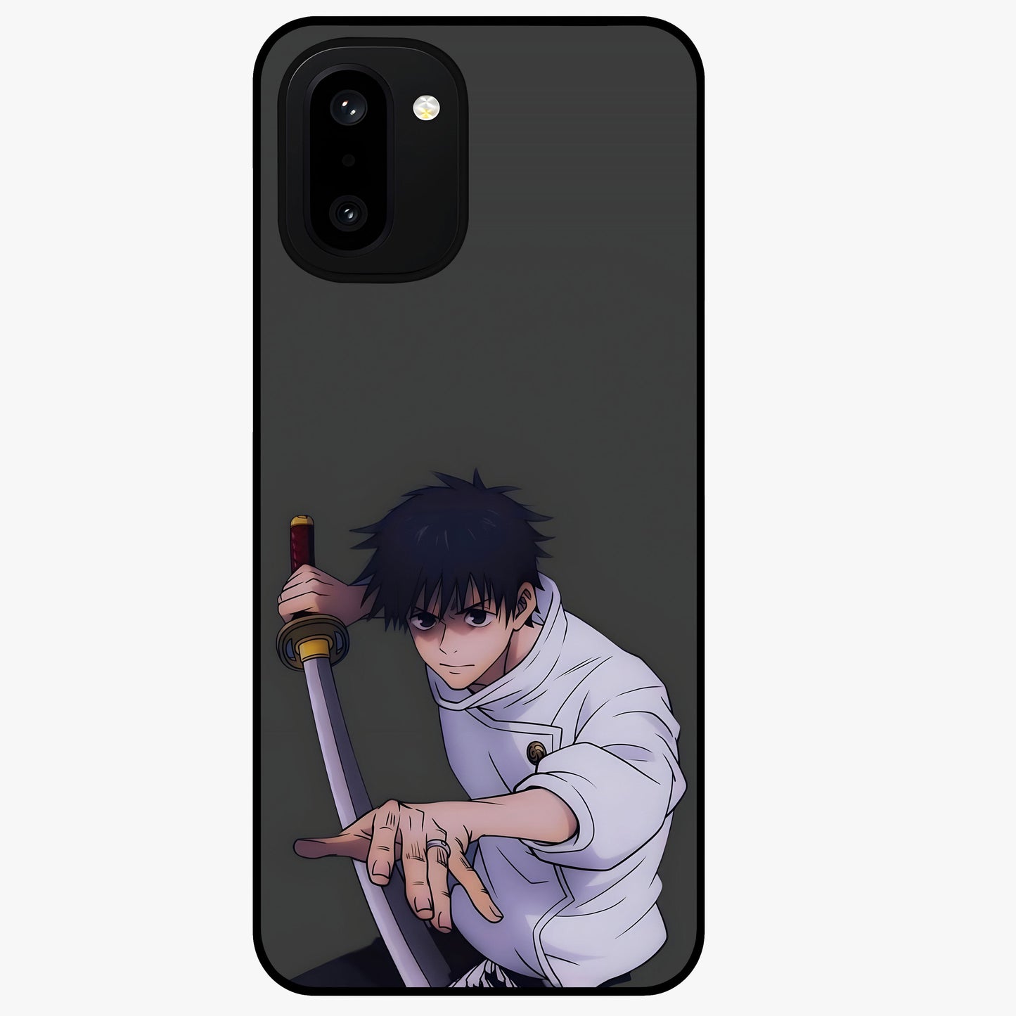 Void Silence Aesthetic Glass Case for 1+15R minimalist front view featuring dark abstract artwork with subtle tones