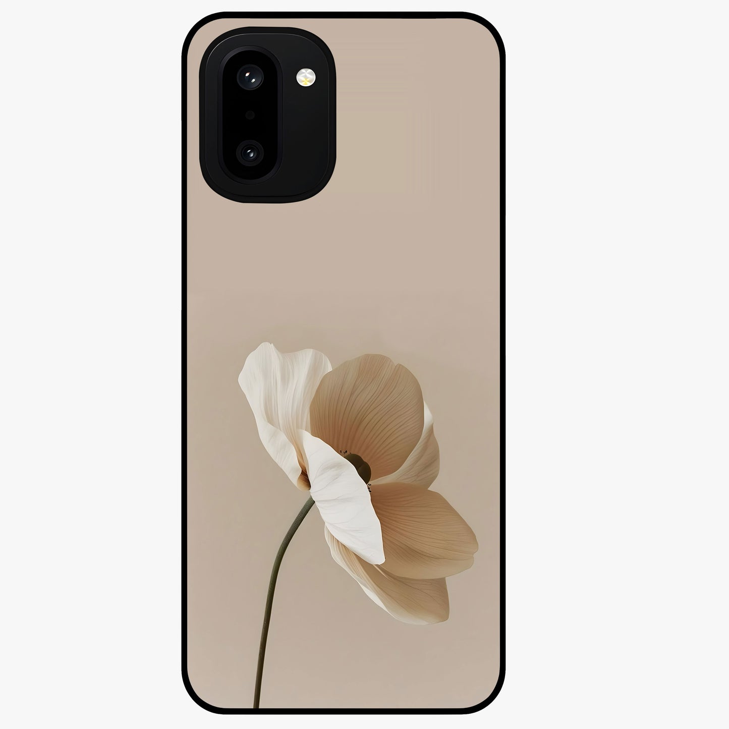 Whispering Petals Glass Case for 1+15R graceful front view featuring subtle floral artwork with airy vibe
