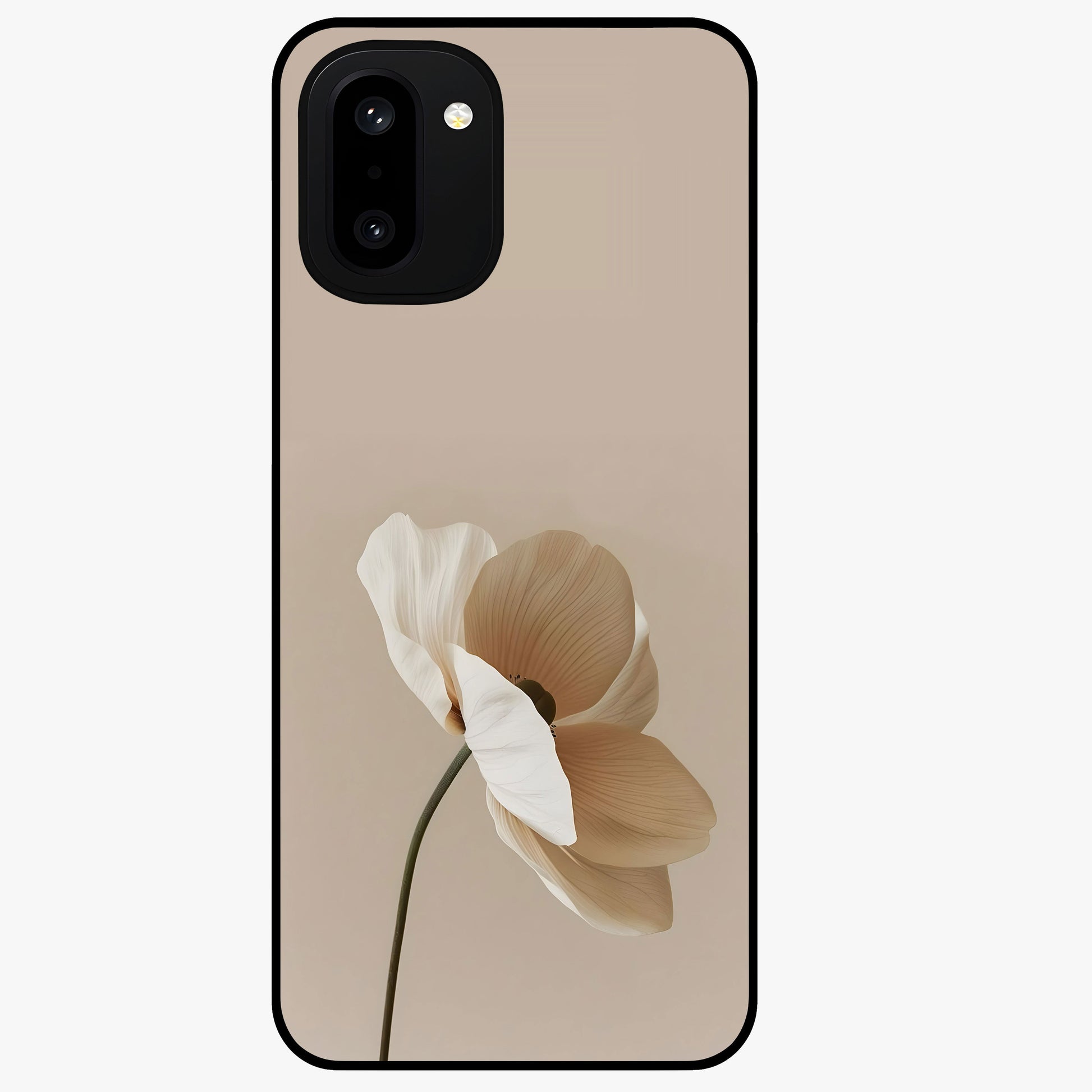 Whispering Petals Glass Case for 1+15R graceful front view featuring subtle floral artwork with airy vibe