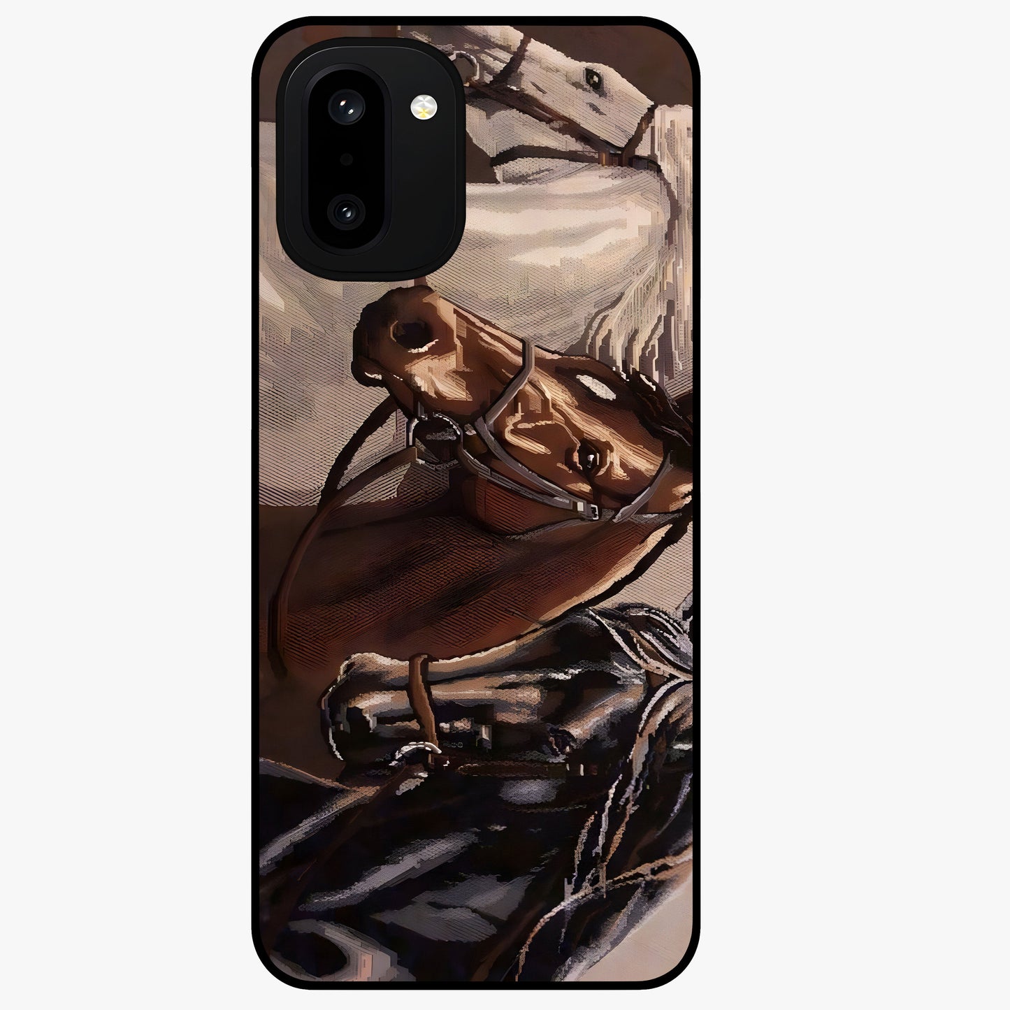Wild Trio Gallop Glass Case for 1+15R powerful front view featuring three horses in motion with dynamic artwork