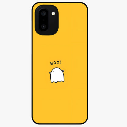 Yellow Boo Ghost Glass Case for 1+15R playful front view featuring cute ghost artwork in vibrant yellow tones