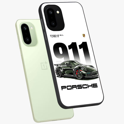 911 Turbo Dominance Glass Case for 1+15R premium angled mockup showcasing glossy glass finish and racing inspired design