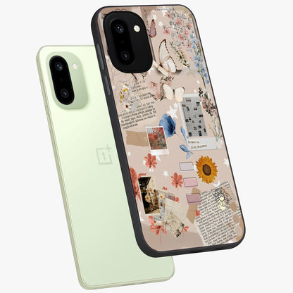 Aesthetic Butterfly Glass Case for 1+15R angled mockup showcasing glossy glass finish and delicate wing details