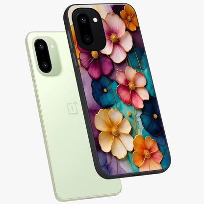 Artlyn Grace Flower Pattern Glass Case for 1+15R angled mockup showcasing glossy finish and graceful flower detailing
