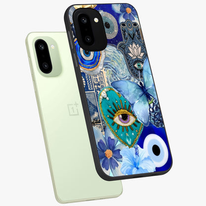 Audrey Zivan Glass Case for 1+15R angled mockup showcasing glossy glass finish and modern visual artwork