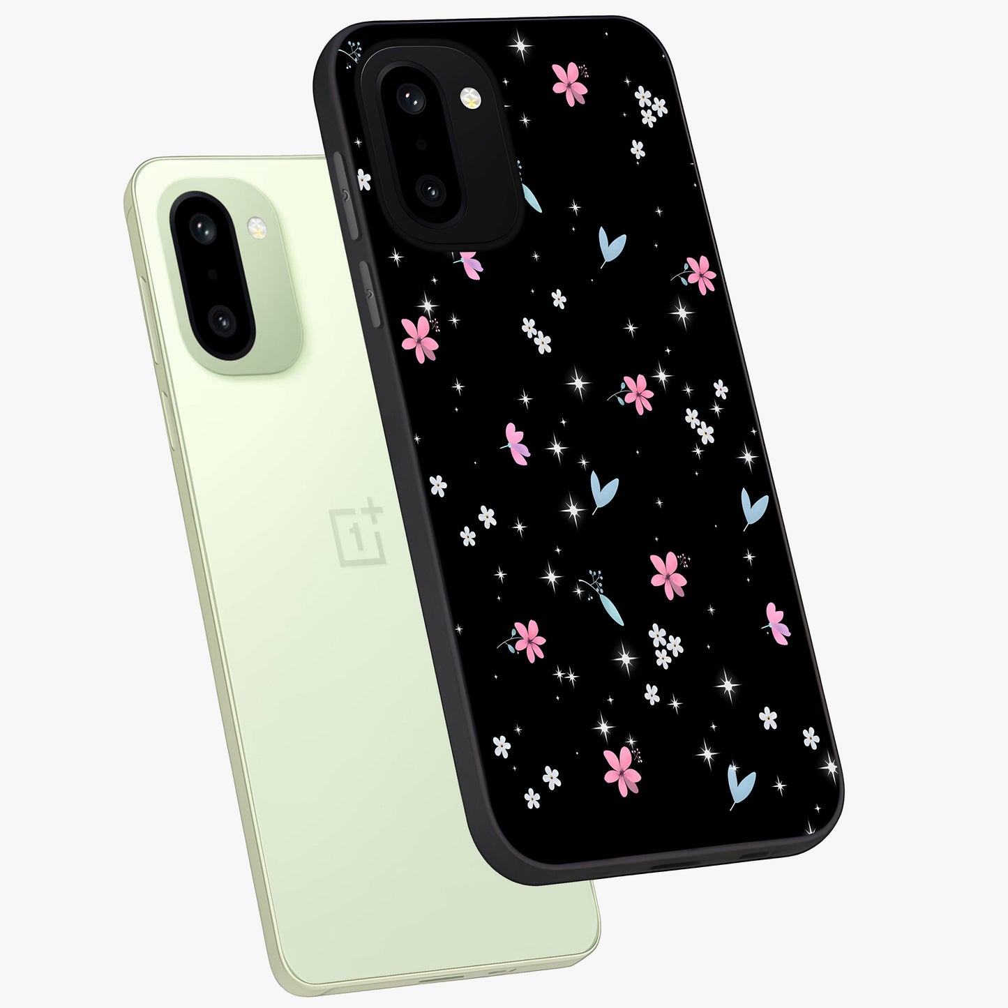 Black Aesthetic Wallpapers Glass Case for 1+15R angled mockup showcasing glossy finish and deep black tones