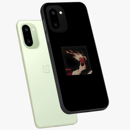 Blazing Heart Faith Glass Case for 1+15R captured at a warm angle highlighting bold flame tones, gloss, and edge clarity.