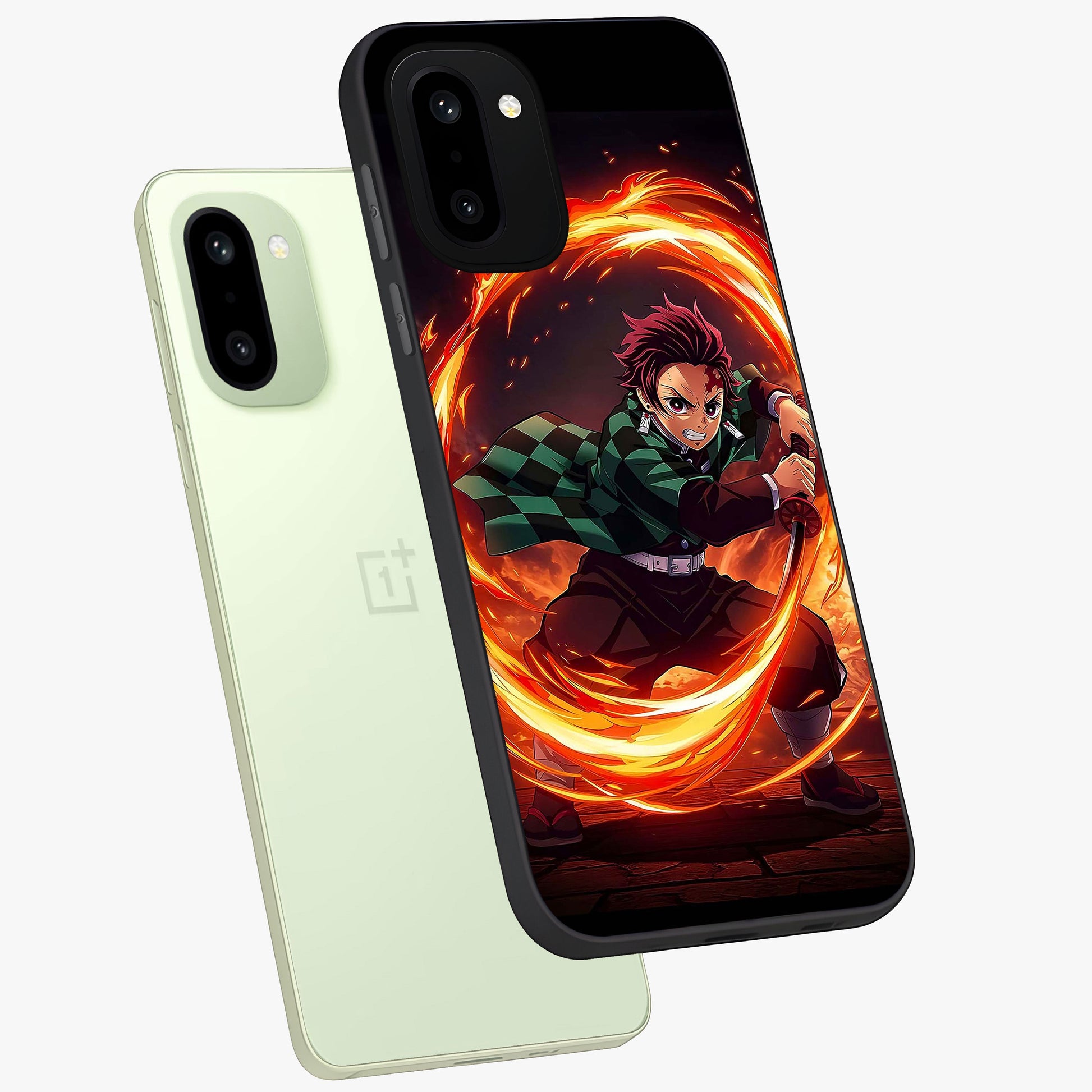 Blazing Sword Resolve Glass Case for 1+15R captured at a warm angle highlighting sharp fiery details, gloss, and edge clarity.