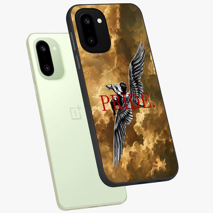 Celestial Fallen Pride Glass Case for 1+15R angled mockup showcasing glossy glass finish and intense night sky detailing