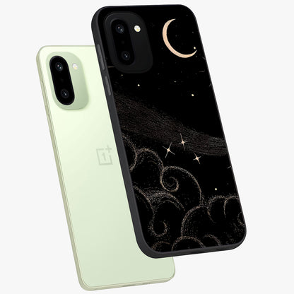 Celestial Midnight Veil Glass Case for 1+15R angled mockup showcasing glossy finish and dark celestial gradients