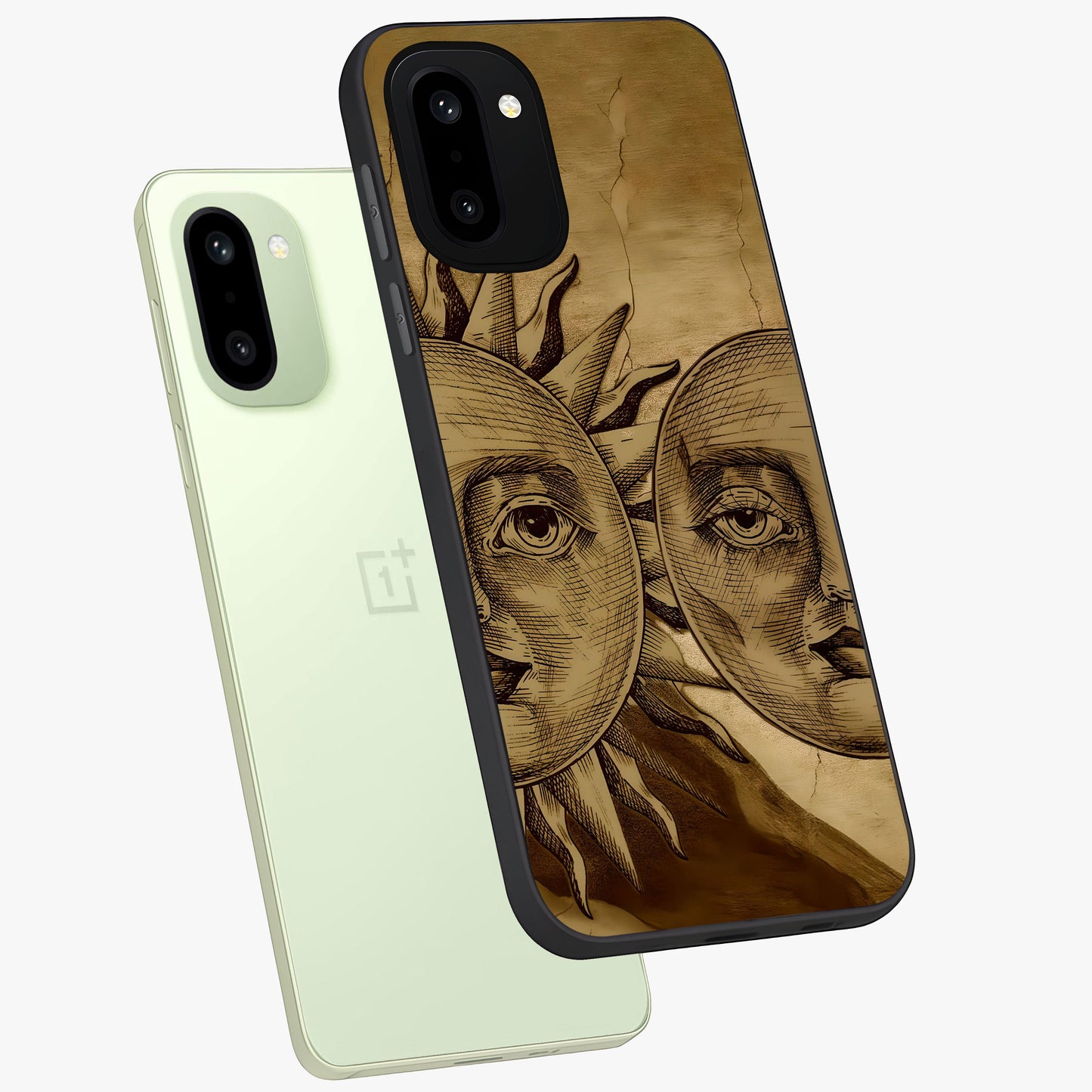 Celestial Relic Glow Glass Case for 1+15R angled mockup showcasing glossy finish and radiant glow detailing