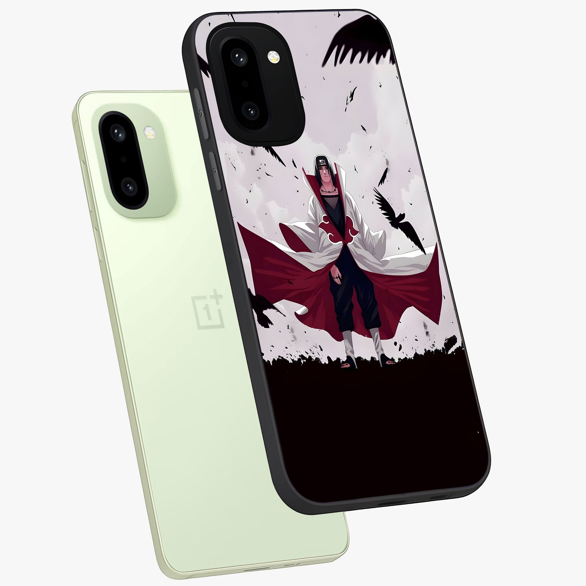 Crimson Crow Ascension Glass Case for 1+15R angled mockup showcasing glossy finish and dramatic gothic design