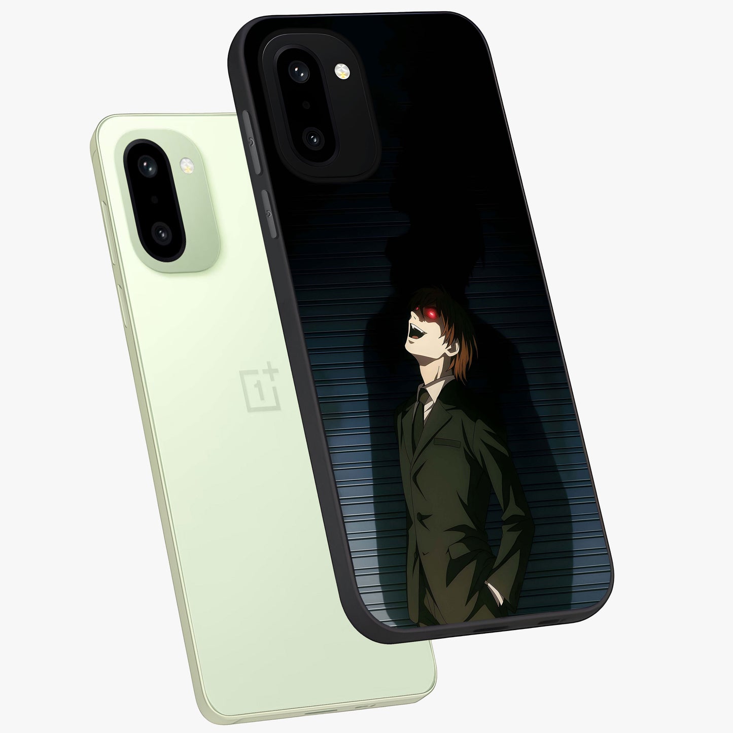Crimson Shadow King Glass Case for 1+15R angled mockup showcasing glossy finish and dark royal aesthetic