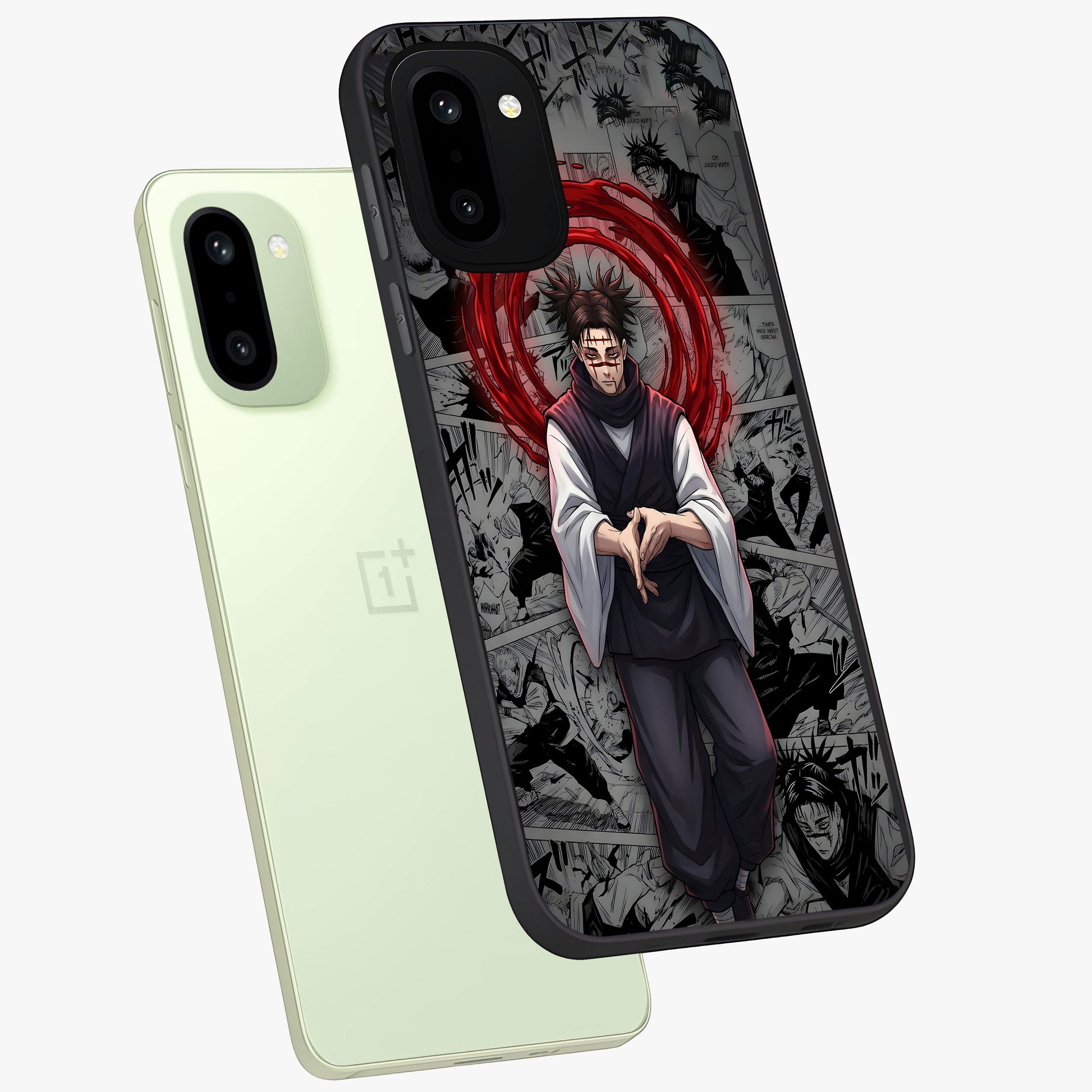 Cursed Ritual Ascension Glass Case for 1+15R angled mockup showcasing glossy finish and intense gothic detailing