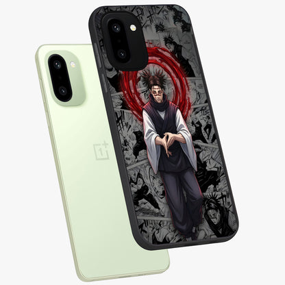 Cursed Ritual Ascension Glass Case for 1+15R angled mockup showcasing glossy finish and intense gothic detailing