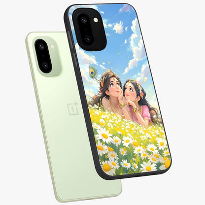 Daisy Daydream Love Glass Case for 1+15R angled mockup showcasing glossy finish and pastel bloom tones