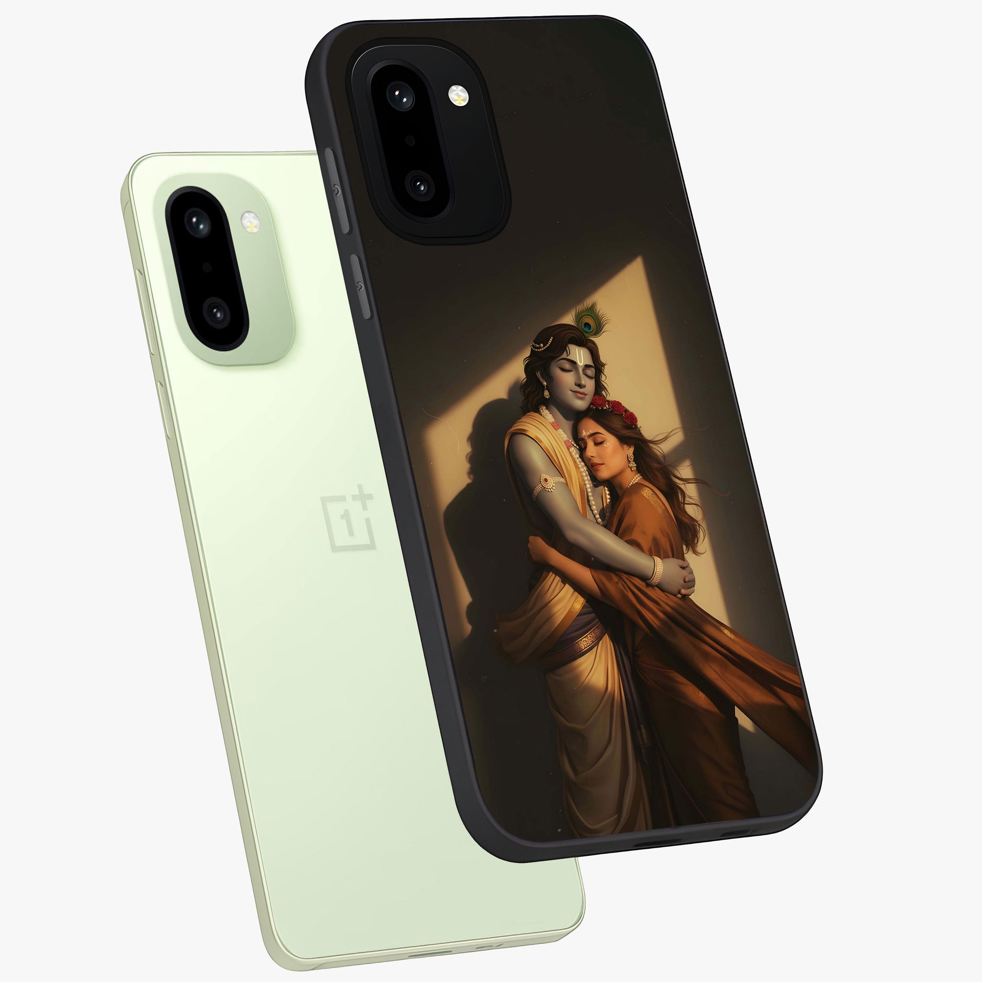 Divine Eternal Love Glass Case for 1+15R angled mockup showcasing glossy glass finish and graceful detailing