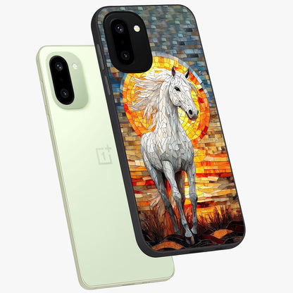 Elected Horse Glass Case for 1+15R angled mockup showcasing glossy finish and dynamic equestrian detailing