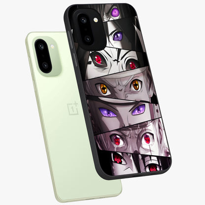 Eyes of Destiny Glass Case for 1+15R angled mockup showcasing glossy glass finish and intense detailing