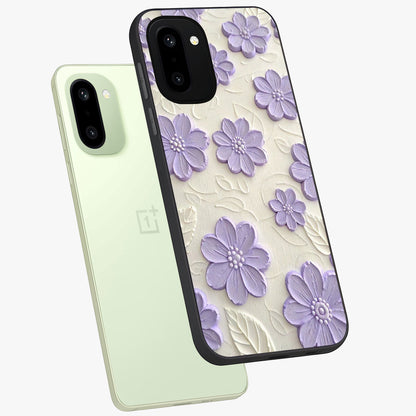 Floral Wall Art With Purple Flowers Glass Case for 1+15R angled mockup showcasing glossy finish and rich violet tones