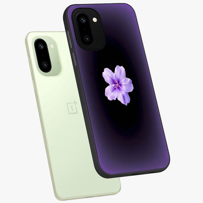 Flower on Soft Violet Gradient Glass Case for 1+15R angled mockup showcasing glossy finish and pastel purple tones