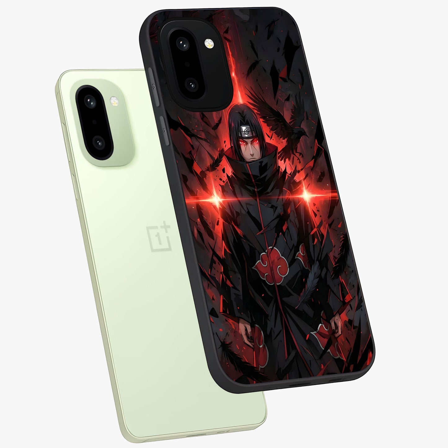 Focused Blade Discipline Glass Case for 1+15R angled mockup showcasing glossy finish and intense warrior detailing