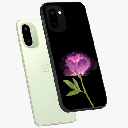 Glow Petal Bloom Glass Case for 1+15R angled mockup showcasing glossy finish and vibrant petal detailing