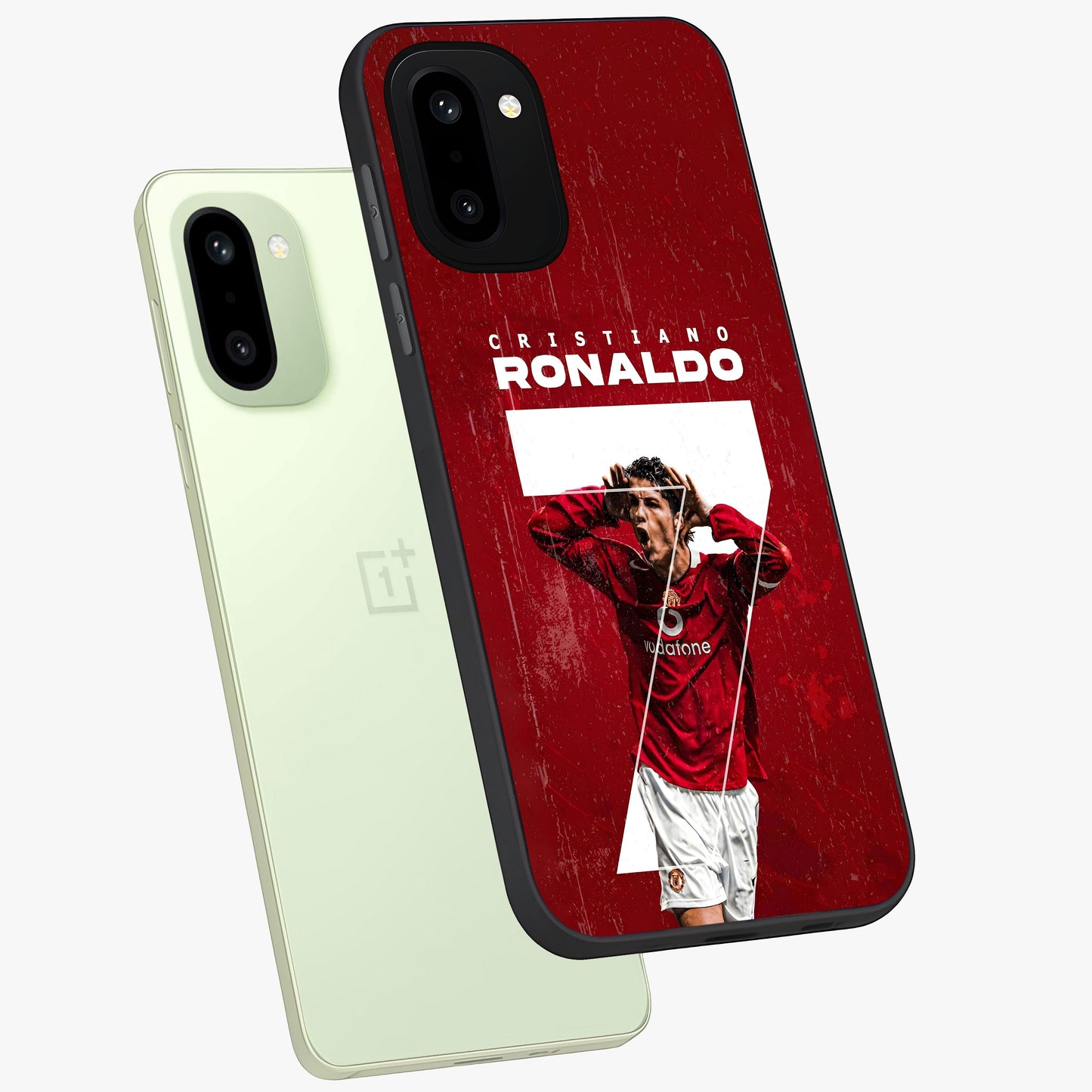 Goal Celebration Legacy Glass Case for 1+15R angled mockup showcasing glossy finish and dynamic action tones