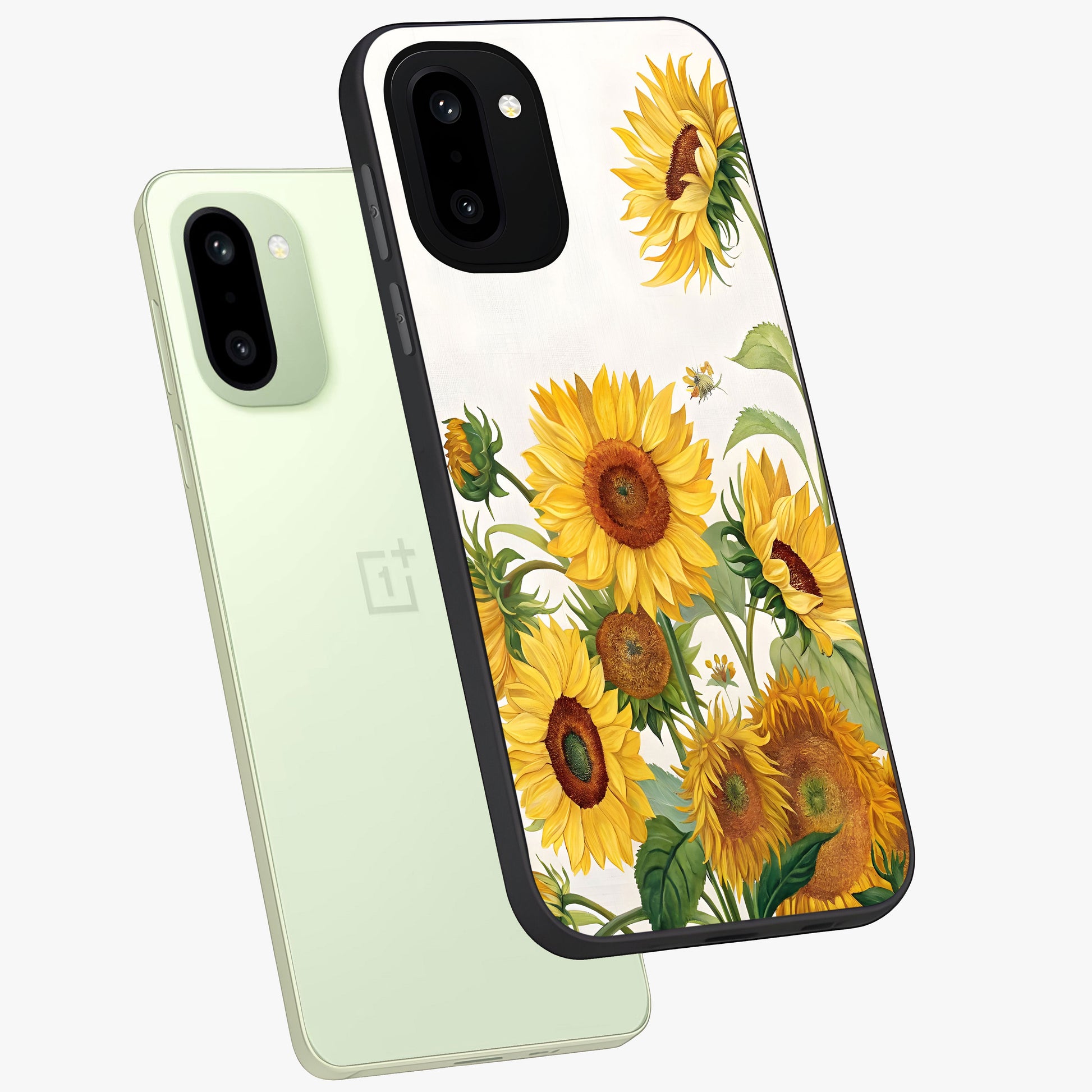 Golden Bloom Night Glass Case for 1+15R angled mockup showcasing glossy glass finish and rich night tones