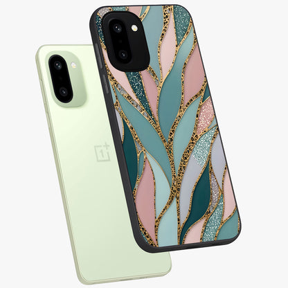 Golden Lotus Glow Glass Case for 1+15R angled mockup showcasing glossy finish and luminous spiritual tones