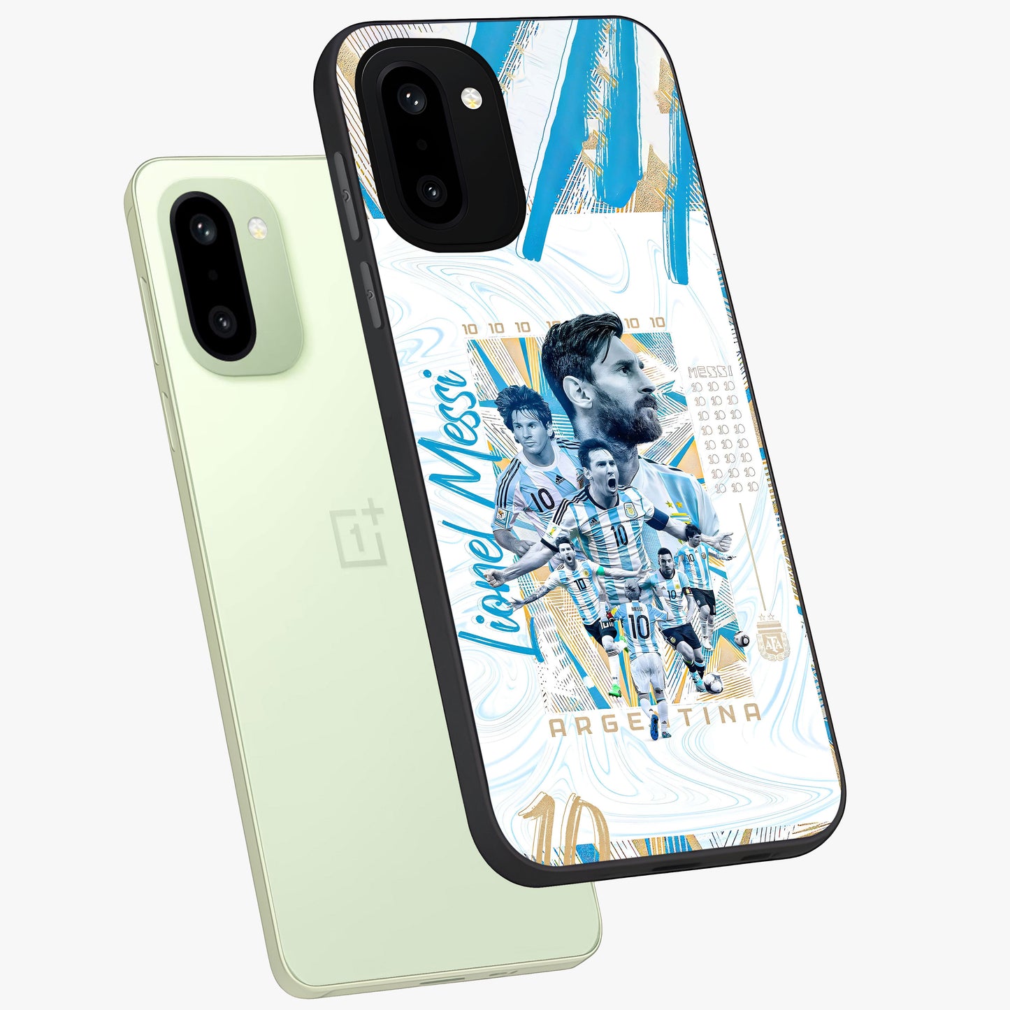Golden Shadow Commander Glass Case for 1+15R angled mockup showcasing glossy finish and bold golden accents
