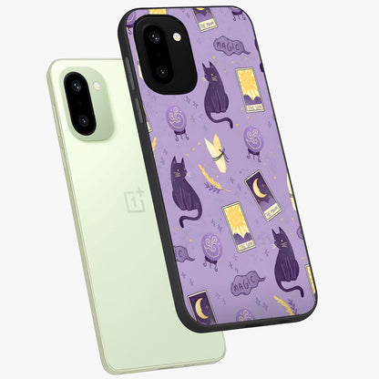 Humble Magic Cats Glass Case for 1+15R captured at a warm angle highlighting playful magical details, gloss, and edge clarity.