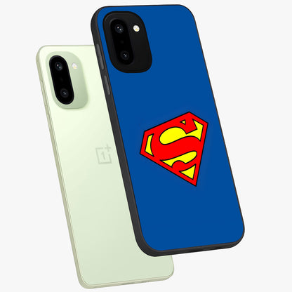 Legendary Hero Emblem Glass Case for 1+15R angled mockup showcasing glossy glass finish and strong graphic detailing