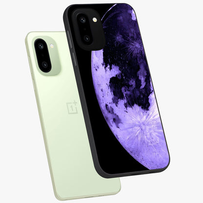 Lunar Glow in Violet Glass Case for 1+15R angled mockup showcasing glossy finish and soft purple gradients