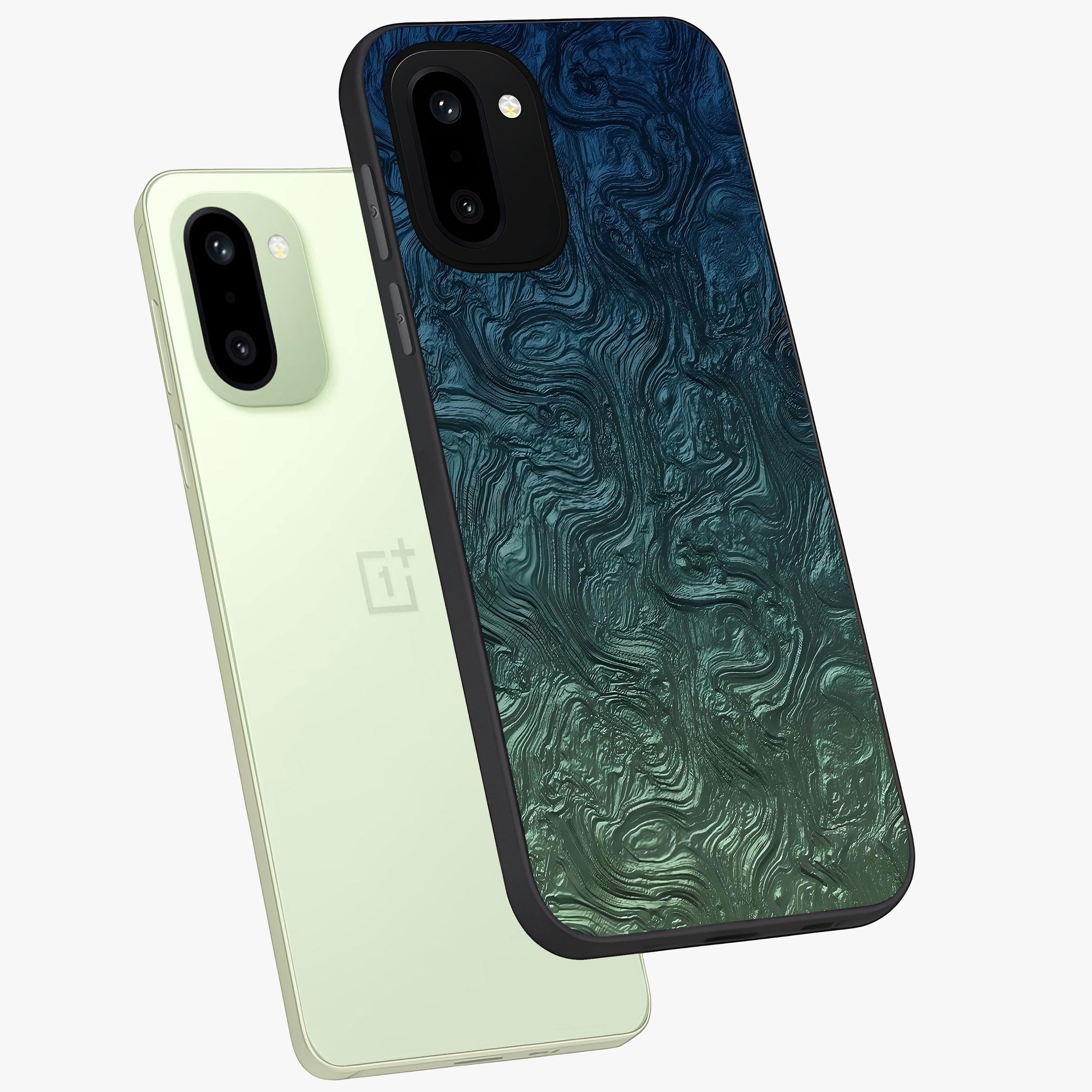 Marble Dream Blur Glass Case for 1+15R angled mockup showcasing glossy finish and smooth gradient tones