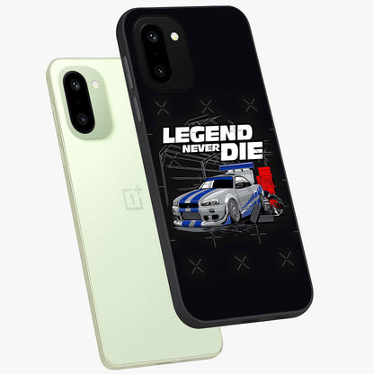 Midnight Racing Legacy Glass Case for 1+15R angled mockup showcasing glossy glass finish and dynamic motion detailing