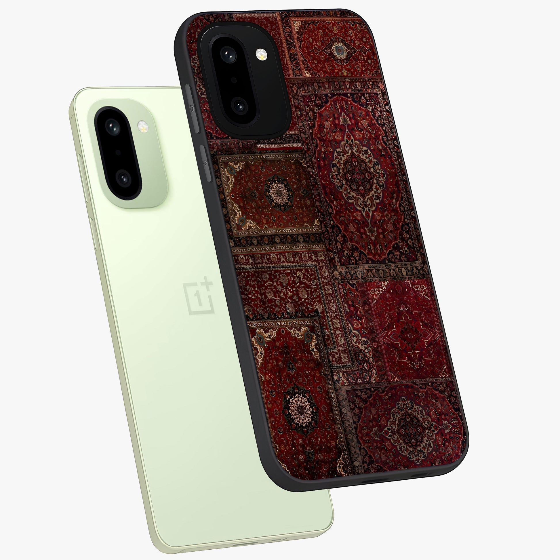 Persian Velvet Tale Glass Case for 1+15R angled mockup showcasing glossy finish and rich deep tones